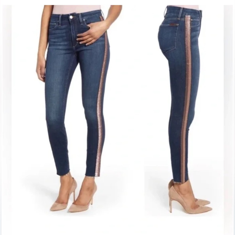 Joes Jeans Sequin Stripe Flawless Honey High Rise Skinny Curvy Ankle Jeans 27